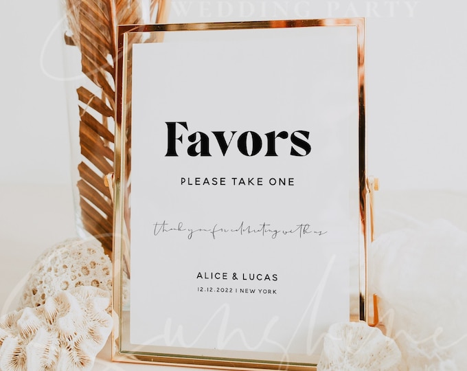 Wedding Favors Sign Template, Minimalist Favors Signs, Modern Wedding Sign Template, Printable Wedding Signs, Instant Download, Templett M11