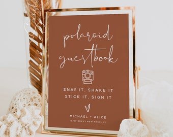 Terracotta Polaroid Guestbook Sign Template, Modern Wedding Guest Book Sign, Boho Wedding, Guestbook Sign, Printable Sign, Editable Sign, T1