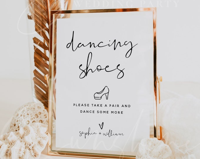 Dancing Shoes Sign Template, Wedding Signs, Printable Dancing Shoes Sign, Editable Text, Modern Wedding Sign, Instant Download, Templett, M8