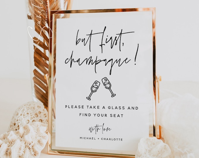 Minimalist Champagne Sign Template, Modern Wedding, Champagne Sign, But First Champagne Sign, Please Take a Glass Sign, Instant Download, M7