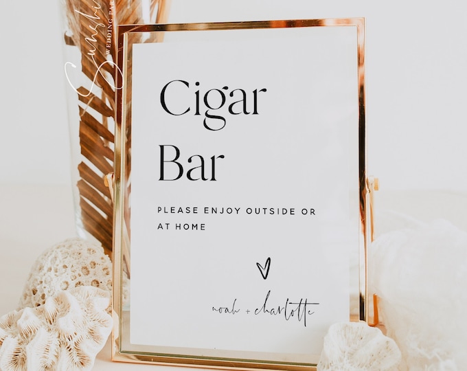 Cigar Bar Sign Template, Elegant Wedding, Modern Minimalist, Wedding Cigar Sign, Cigar Bar Sign, Editable Sign, Printable Sign, M15