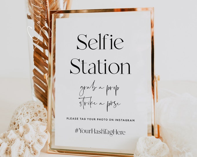 Selfie Station Sign Template, Wedding Selfie Station Sign, Modern Elegant, Selfie Station Sign, Modern Minimalist, Instant Download, M15