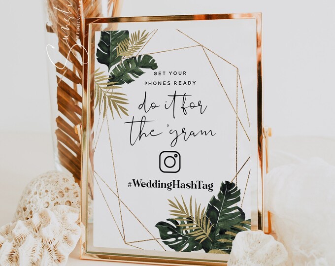 Tropical Greenery Hashtag Sign Template, Do It For The 'Gram Sign, Instagram Hashtag Sign, Printable Hashtag Sign, DIY Editable Sign, TG1