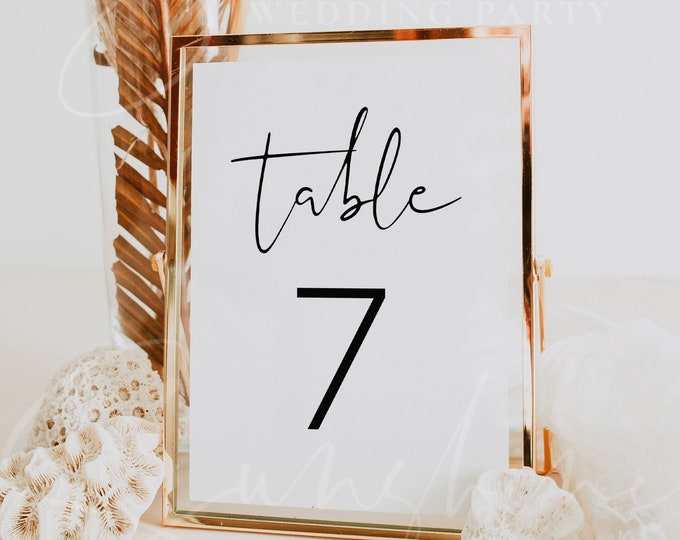 Wedding Table Number Template, Simple Table Numbers, Modern Minimalist Table Numbers Printable, Clean Table Number Cards Instant Download M8