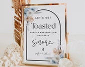 S&#39;more Bar Sign, Dusty Blue Champagne, Roast a Marshmallow and Party S&#39;more, S&#39;more Station Sign Template, Outdoor Party, Boho Wedding, F23