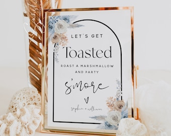 S'more Bar Sign, Dusty Blue Champagne, Roast a Marshmallow and Party S'more, S'more Station Sign Template, Outdoor Party, Boho Wedding, F23