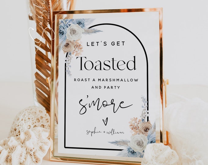 S'more Bar Sign, Dusty Blue Champagne, Roast a Marshmallow and Party S'more, S'more Station Sign Template, Outdoor Party, Boho Wedding, F23