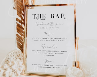 Modern Wedding The Bar Menu Template, Minimalist The Bar Menu Signs, Printable Bar Menu Cards, Wedding Menu, Instant Download, Templett, M10