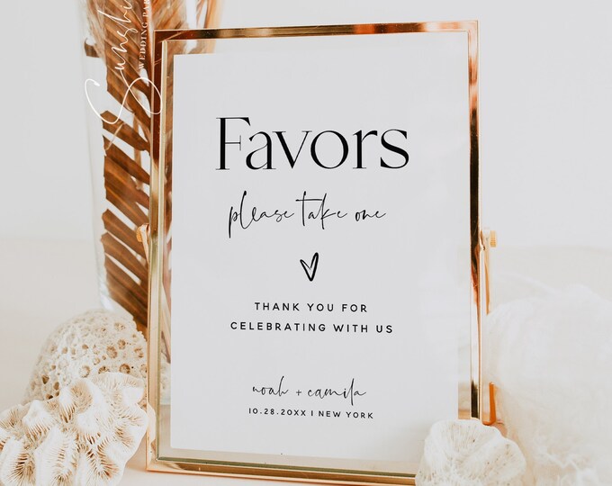 Favors Sign Template, Modern Elegant, Minimalist Wedding, Favors Signs, Wedding Signs, Wedding Favors Sign, Printable, Instant Download, M15