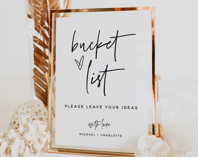 Bucket List Sign Template, Minimalist Wedding Sign, Printable Bucket List Sign, Editable Template, Modern Wedding Sign, Instant Download, M7