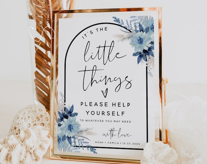 Dusty Blue Wedding Bathroom Basket Sign Template, Bathroom Sign for Wedding, Please Help Yourself Sign, Wedding Signs, Instant Download, F20