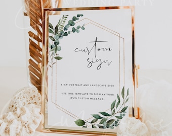 Greenery Wedding Custom Sign Template, 5x7" Wedding DIY Editable Signs, Modern Greenery Custom Signs, Custom Sign Card, Instant Download, G5