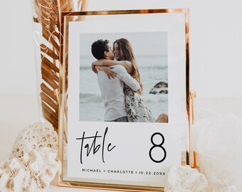 Minimalist Wedding Table Numbers with Photos Template, Digital Download, Editable, Photo Table Numbers, Wedding Table Numbers, 5x7, 4x6, M7