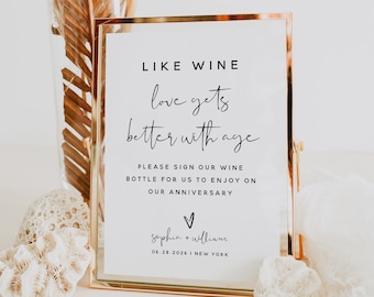 Like Wine Sign Template, Sign Our Wine Bottle, Love Gets Better with Age Sign, Sign Our Wine Template, Printable Wedding Wine Sign, M8