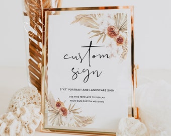 Terracotta 5"x7" Custom Sign Template, Pampas Grass Wedding, Boho Wedding, Sign Template, Wedding Signs, Sign Template, Instant Download, T4