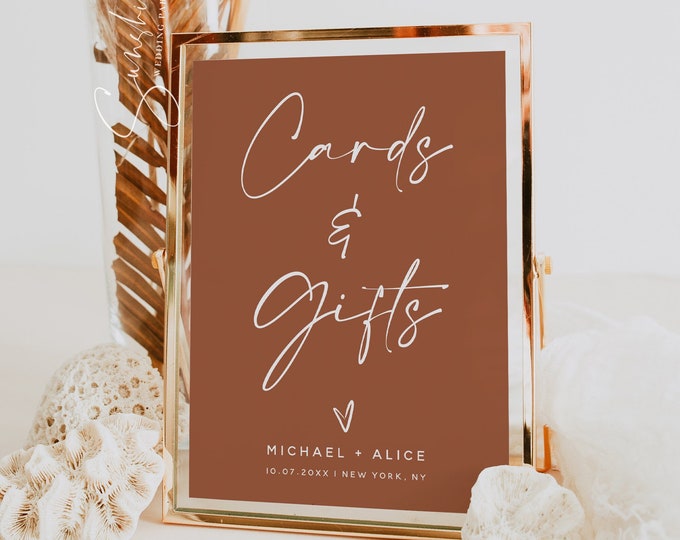 Terracotta Cards and Gifts Sign Template, Minimalist Wedding, Cards and Gifts Sign, Boho Wedding, Printable Signs, Editable Template, T1