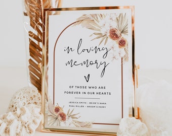 In Loving Memory Sign Template, Terracotta Wedding Sign, Boho Pampas Grass, In Loving Memory Sign, Printable Sign, Editable Template, T4