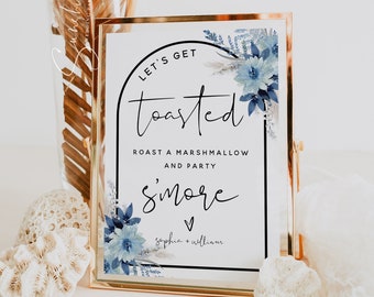 Dusty Blue Floral S'more Bar Sign, Roast a Marshmallow and Party S'more, S'more Station Sign Template, Outdoor Party, Bohemian Wedding, F20