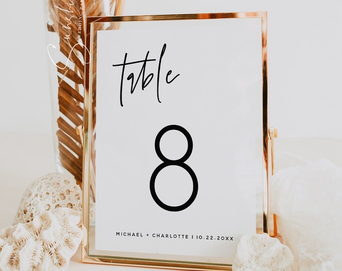 Minimalist Table Number Sign Template, Simple Table Numbers, Modern Minimalist, Table Number Cards, Printable Signs, Instant Download, M7