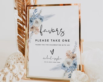 Favors Sign Template, Dusty Blue Champagne Wedding, Wedding Favors Signs, Printable Favors Sign, Editable Favors Sign, Digital Download, F23