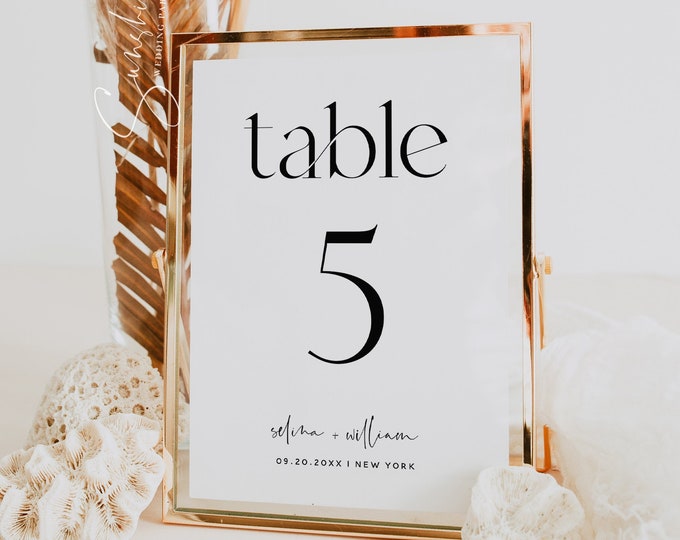 Wedding Table Number Sign Template, Minimalist Table Numbers, Modern Wedding, Table Number Cards, Wedding Printable, Instant Download, M15