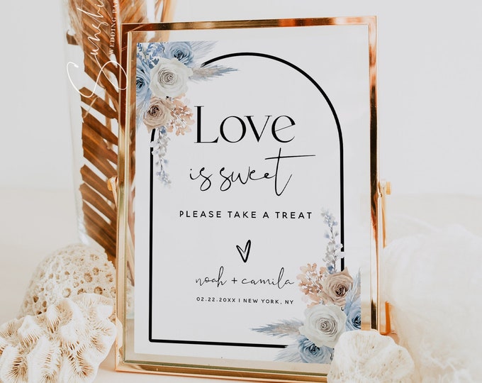 Love is Sweet Sign Template, Dusty Blue Champagne Wedding, Please Take A Treat, Love is Sweet Sign, Wedding Signs, Wedding Printable, F23