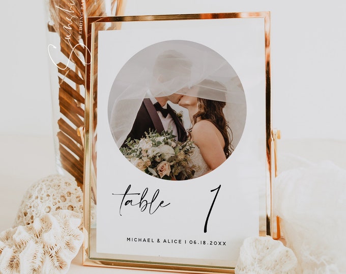 Minimalist Wedding Table Numbers with Photos Template, Digital Download, Editable, Photo Table Numbers, Wedding Table Numbers, 5x7, 4x6, M3