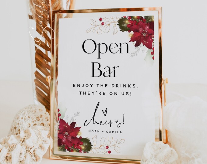 Christmas Open Bar Sign Template, Wedding Open Bar Sign, Personalized Open Bar Sign, Alcohol Drink Bar Sign, Printable Signs, DIY, F25