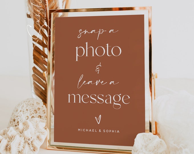 Terracotta Snap a Photo Leave a Message Sign Template, Boho Wedding, Printable Signs, Editable Template, Wedding Signs, Instant Download, T1