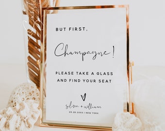 Minimalist Champagne Sign Template, Modern Wedding, Champagne Sign, But First Champagne Sign, Please Take a Glass Sign, Instant Download, M8