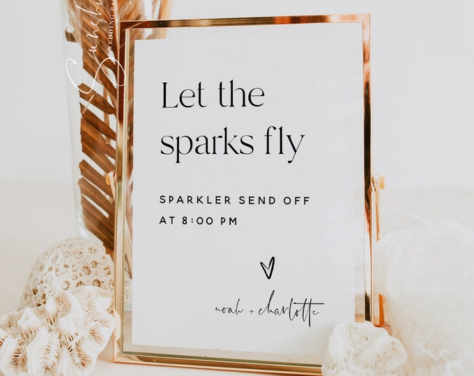 Let the Sparks Fly Sign, Sparklers Send Off Sign, Elegant Wedding, Modern Minimalist, Sparklers Sign, Wedding Send Off Sign Template, M15