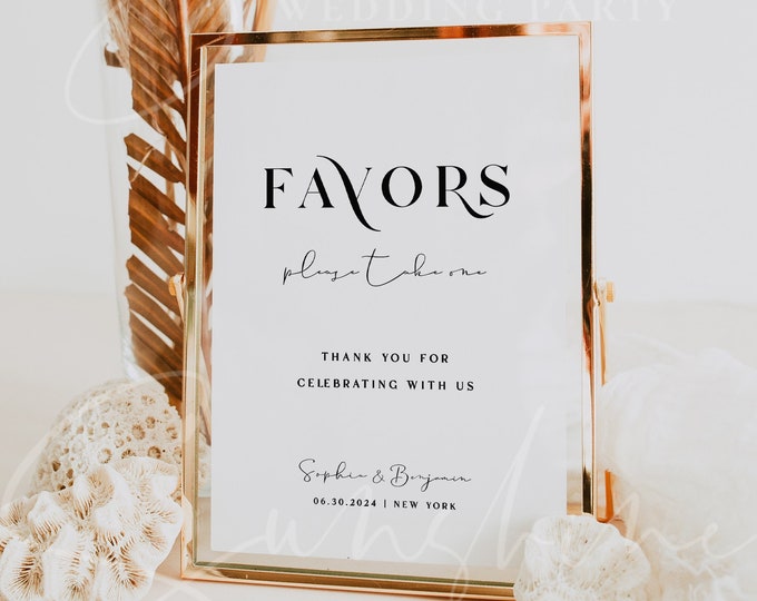 Wedding Favors Sign Template, Minimalist Favors Signs, Modern Wedding Sign Template, Printable Wedding Signs, Instant Download, Templett M10