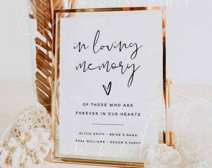 In Loving Memory Sign Template, Modern Wedding Sign, DIY Wedding Memory Sign Template, In Loving Memory Sign Printable, Instant Download, M8