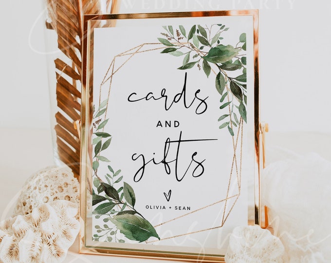 Greenery Cards and Gifts Signs Template, Wedding Cards and Gifts Signs, Printable Signs, Editable Template, Instant Download, Templett, G5