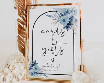 Cards and Gifts Sign Template, Dusty Blue Wedding, Cards and Gifts Sign, Floral Bohemian Wedding, Printable Signs, Editable Template, F20