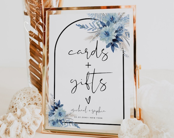 Cards and Gifts Sign Template, Dusty Blue Wedding, Cards and Gifts Sign, Floral Bohemian Wedding, Printable Signs, Editable Template, F20