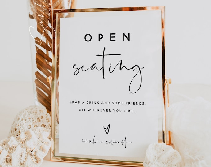 Open Seating Sign Template, Minimalist Wedding Signs, Printable Signs, Baby Shower Signs, Bridal Shower Signs, Instant Download, M15