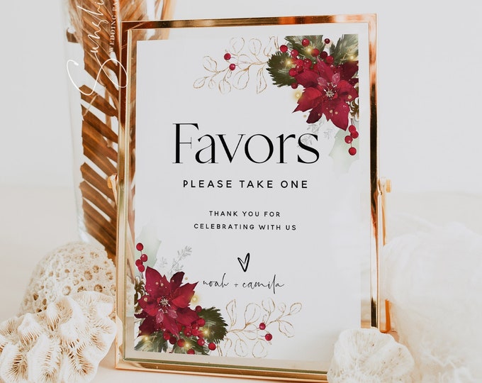 Favors Sign Template, Christmas Wedding, Favors Signs, Printable Favors Sign, Wedding Favors Signs, Winter Wedding, Editable Template, F25