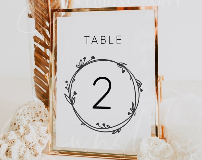 Wedding Table Number Template, Floral Table Numbers, Modern Rustic Table Numbers Printable, Clean Table Number Cards Instant Download M9