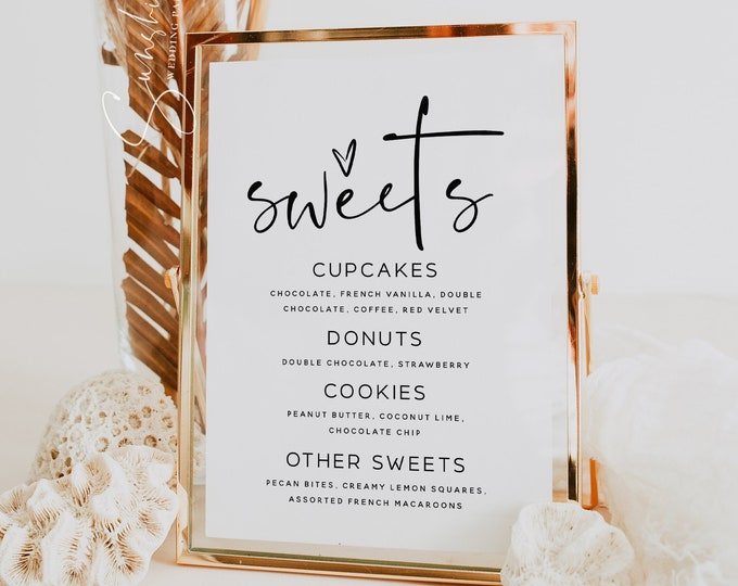 Minimalist Sweets Dessert Sign Template for Wedding, Bridal Shower, Baby Shower, Birthday, Baptism, Modern Wedding, Instant Download, M17