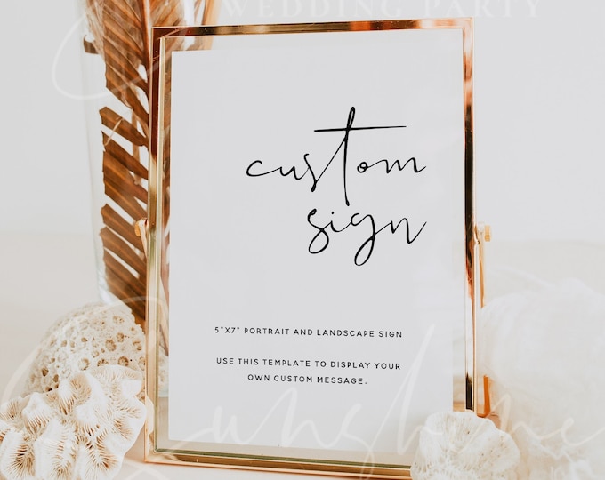 Modern Wedding Custom Sign Template, 5x7" Wedding DIY Editable Signs, Modern Minimalist Custom Signs, Custom Sign Card, Instant Download, M8