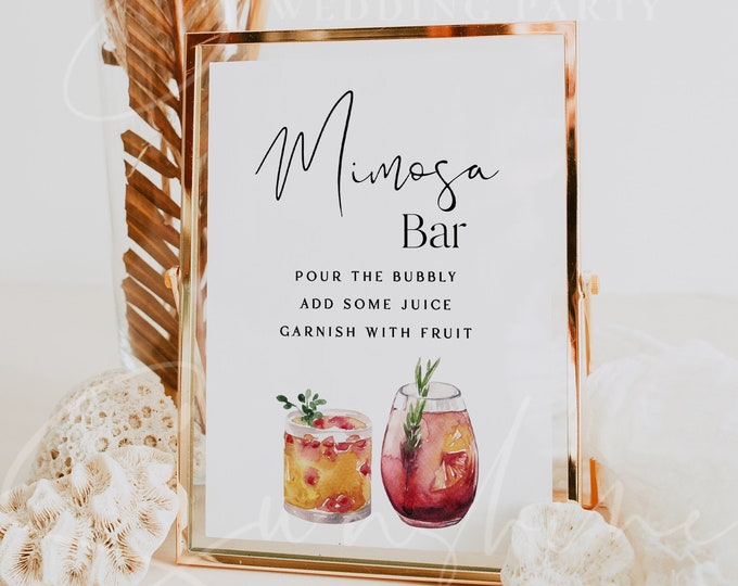 Mimosa Bar Sign Template, Modern Mimosa Bar Sign, Mimosa Bar Sign, Instant Download, DIY Editable Template, Christmas, Wedding Bridal Shower