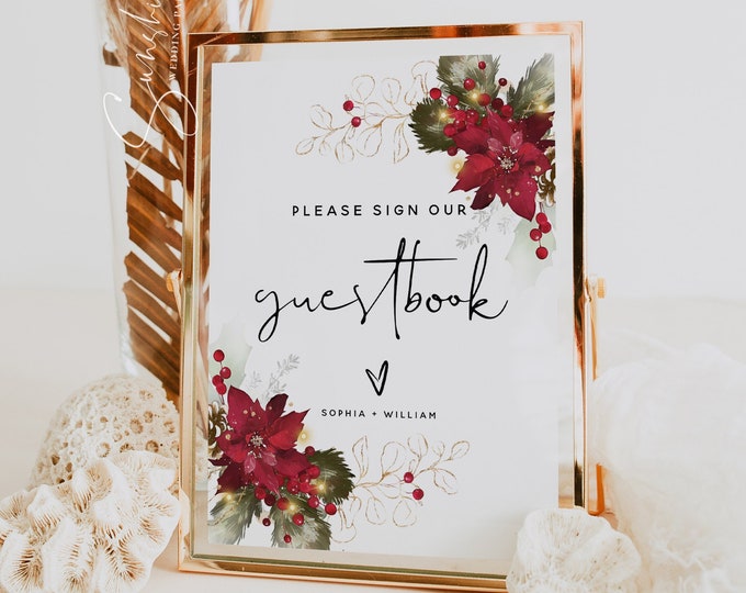 Christmas Guestbook Sign Template, Winter Wedding, Guest Book Sign, Guestbook Signs Printable, Personalized Wedding Guestbook Signs, F25