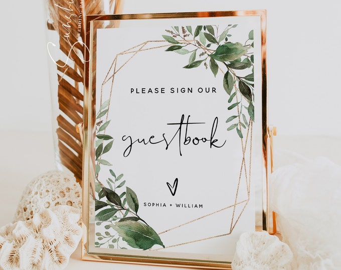 Greenery Guestbook Sign Template, Greenery Wedding, Guest Book Sign, Guestbook Signs Printable, Personalized Wedding Guestbook Signs, G5