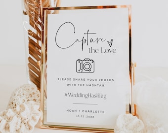 Minimalist Wedding Photo Hashtag Sign Template, Capture the Love Sign, Modern Minimalist, Wedding Social Media Hashtag Sign, M15