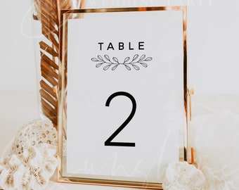 Wedding Table Number Template, Floral Table Numbers, Modern Rustic Table Numbers Printable, Clean Table Number Cards Instant Download M9