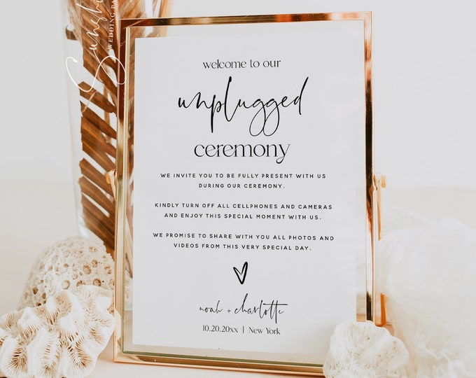 Wedding Unplugged Ceremony Sign, Modern Minimalist, Wedding Unplugged Sign, No Cellphone No Camera Sign for Wedding, Editable Template, M15