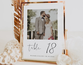 Minimalist Wedding Table Numbers with Photos Template, Digital Download, Editable, Photo Table Numbers, Wedding Table Numbers, 5x7, 4x6, M8