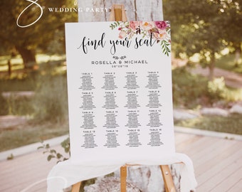 Find Your Seat Sign Floral Wedding Seating Chart Sign Script Font Seating Chart Template Seating Board Instant Download Seating Sign Board