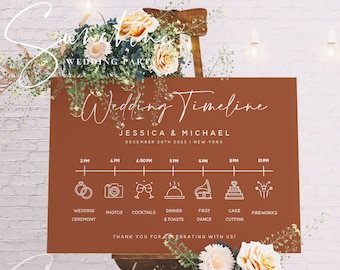 Terracotta Wedding Itinerary Sign Template, Modern Wedding Timeline Sign Template, Minimalist Wedding Timeline Sign, Instant, Templett, T1